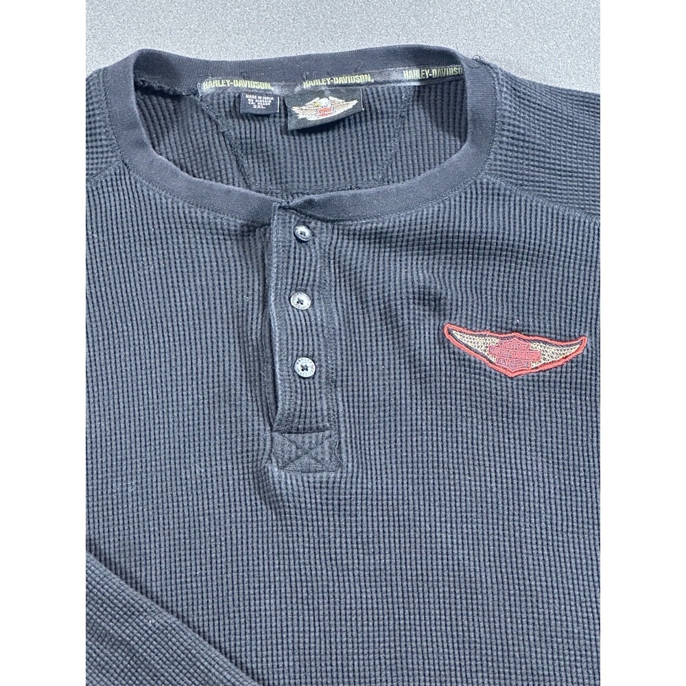 harley davidson waffle knit Henley Thermal long sleeve XXL t shirt #HARLEY - Picture 2 of 7
